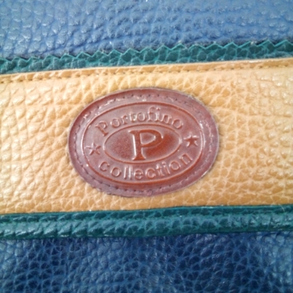 Vintage 80's Portofino Collection Pebbled Leather Navy Blue Green Trim Crossbody - Picture 2 of 15